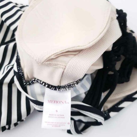 Merona Black And White Stripe Swimsuit Womens Small Bathing Suit One Piece - Picture 4 of 5